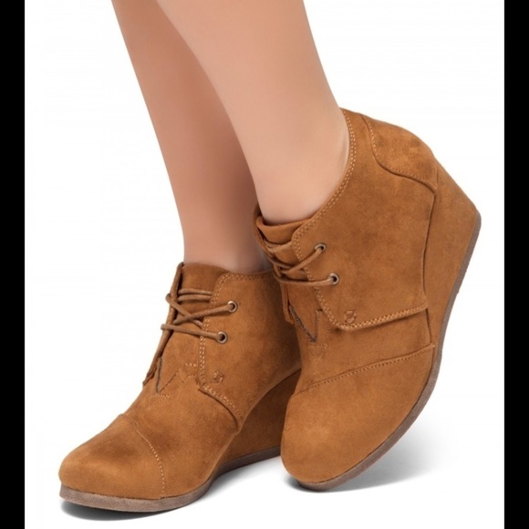 Toms suede desert wedge Booties in chestnut size 8.5 - Picture 2 of 9